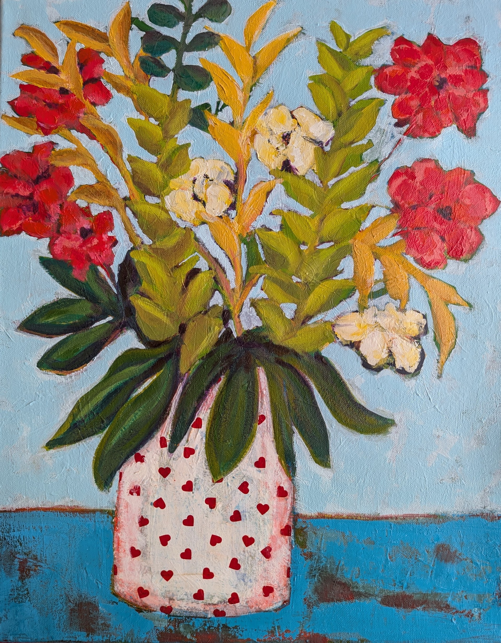 Brightly painted floral still life on board