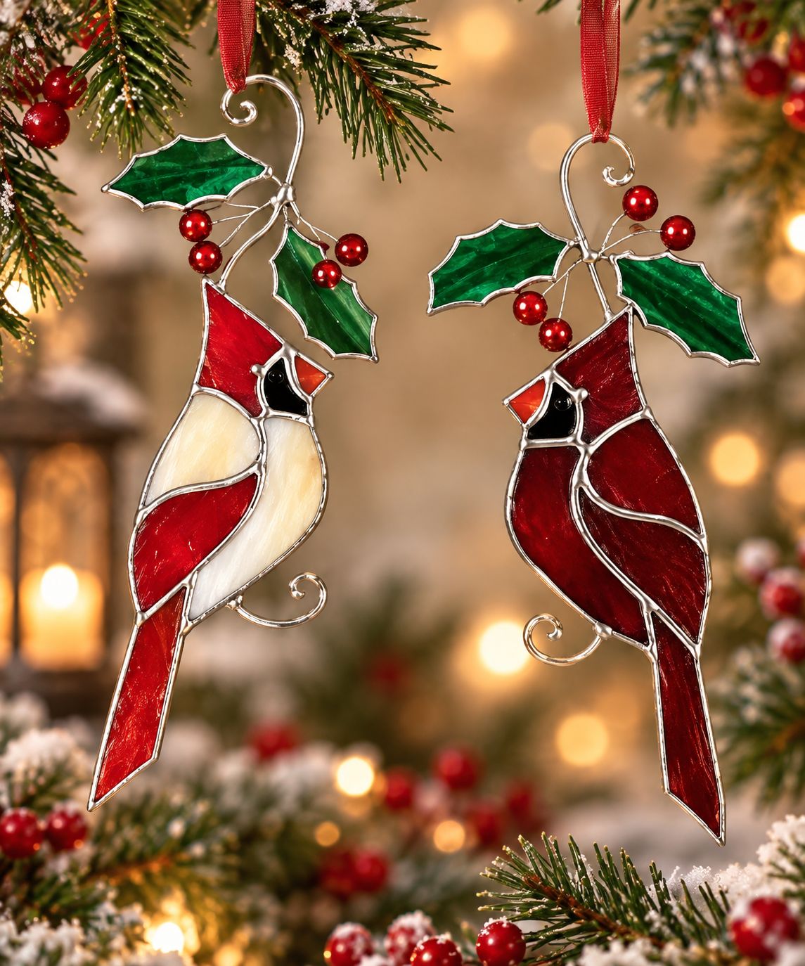 Cardinal pair in stained glass